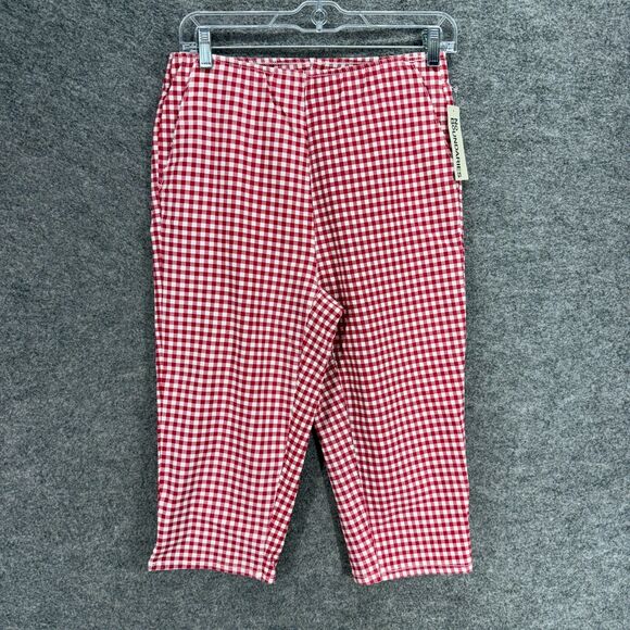 New NoBo Cropped Pants Women S Small Pink Plaid Capri Flat Front High Rise Ryaon - Picture 1 of 10